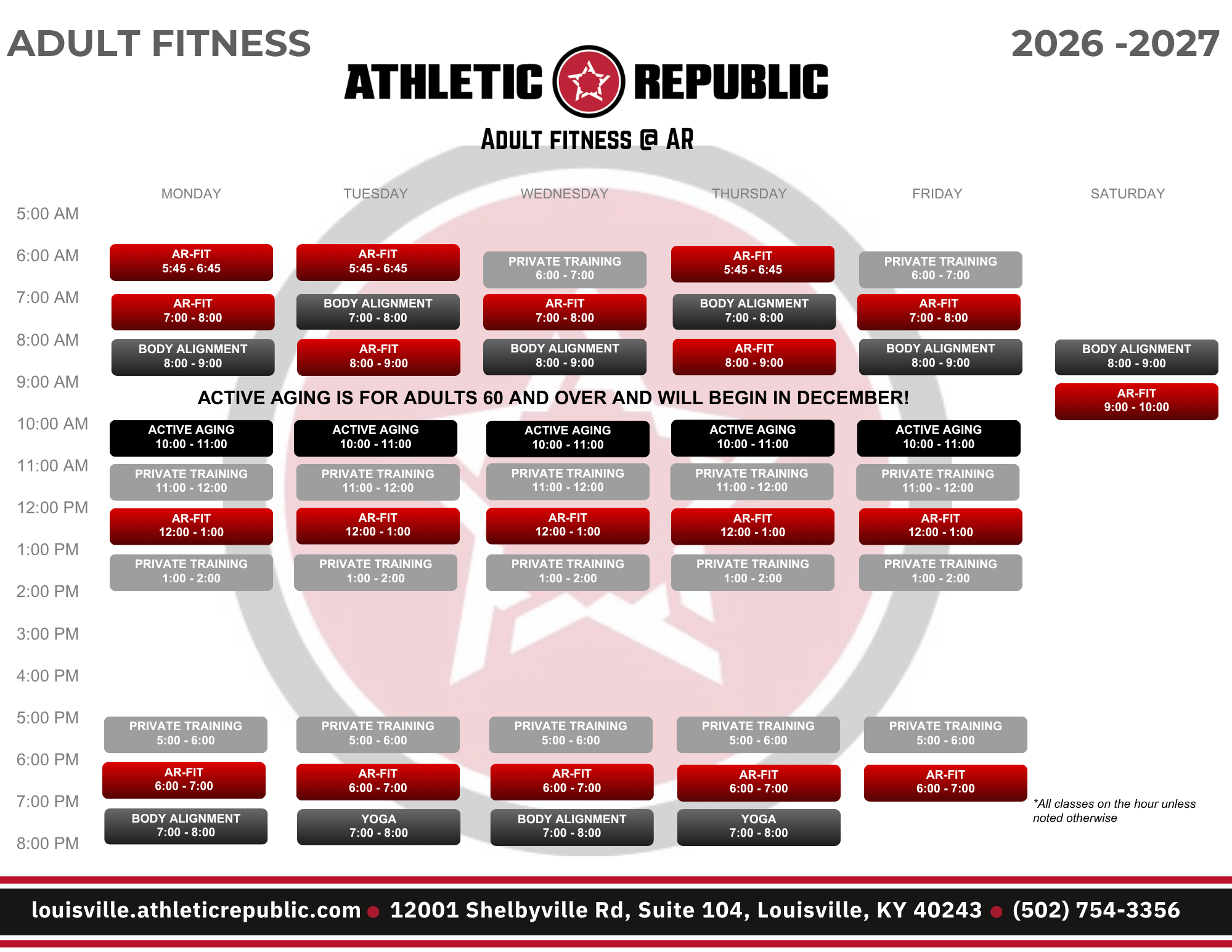 AR Louisville – adult fitness schedule